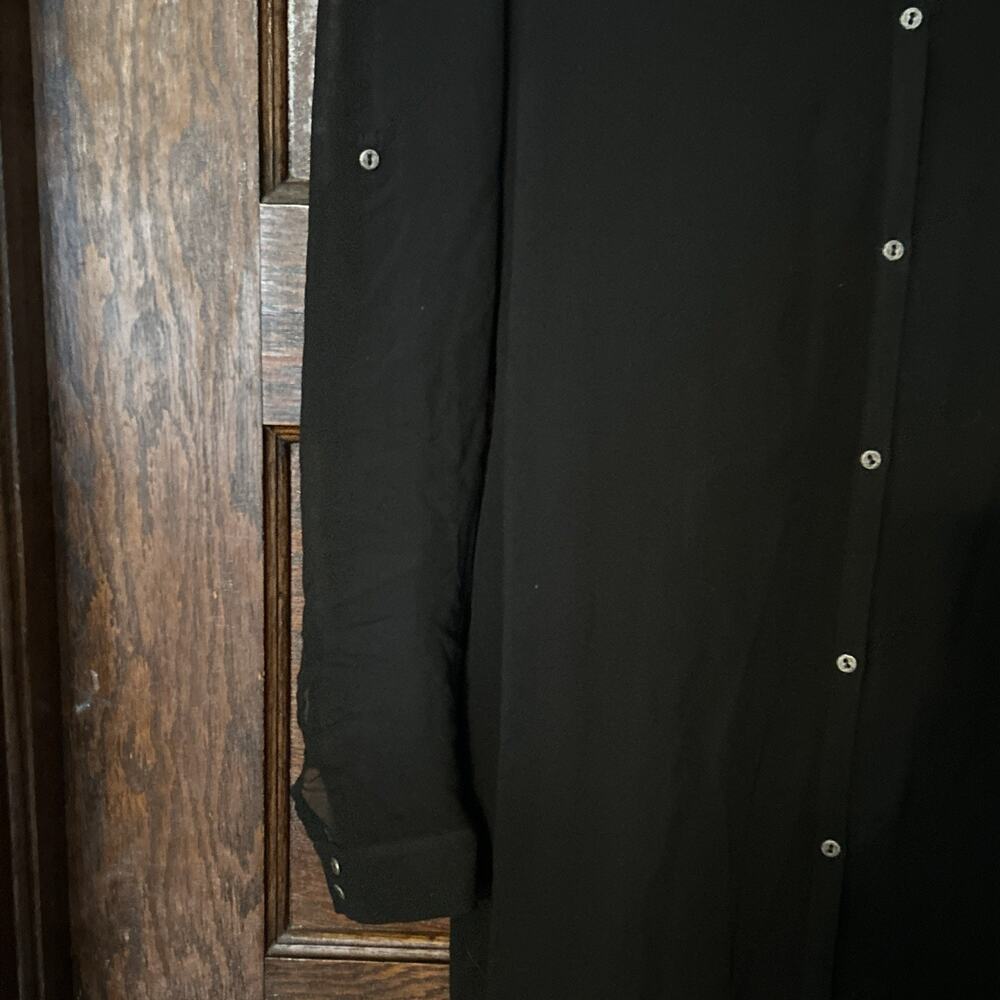 Helmut Lang Black Button Front Roll Tab Sleeve Shirt Dress XS Silk Quiet Luxury - Picture 3 of 11